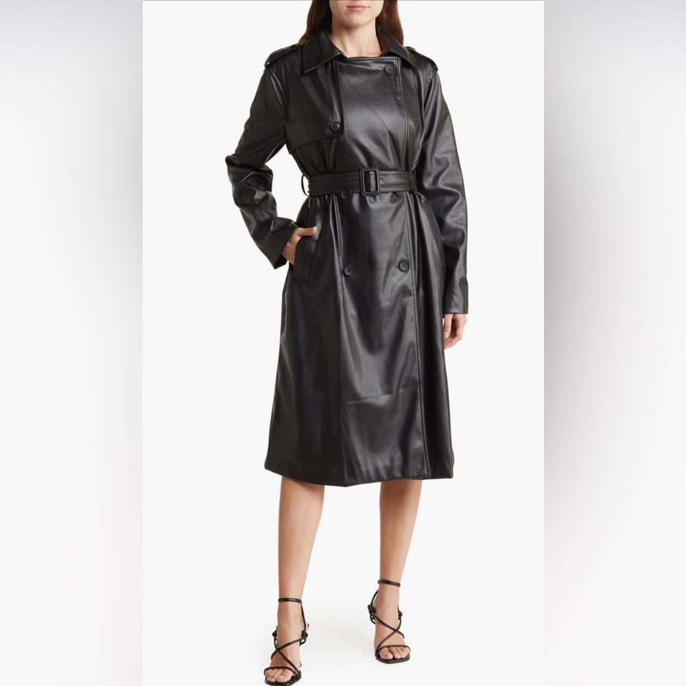 Women's Black Faux Leather Trench Coat